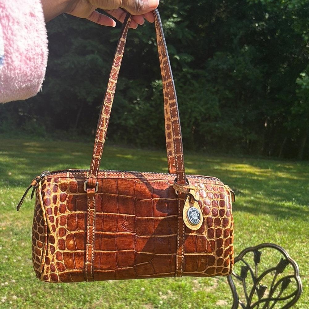 Dooney & Bourke Brown Crocodile Embossed Shoulder Bag